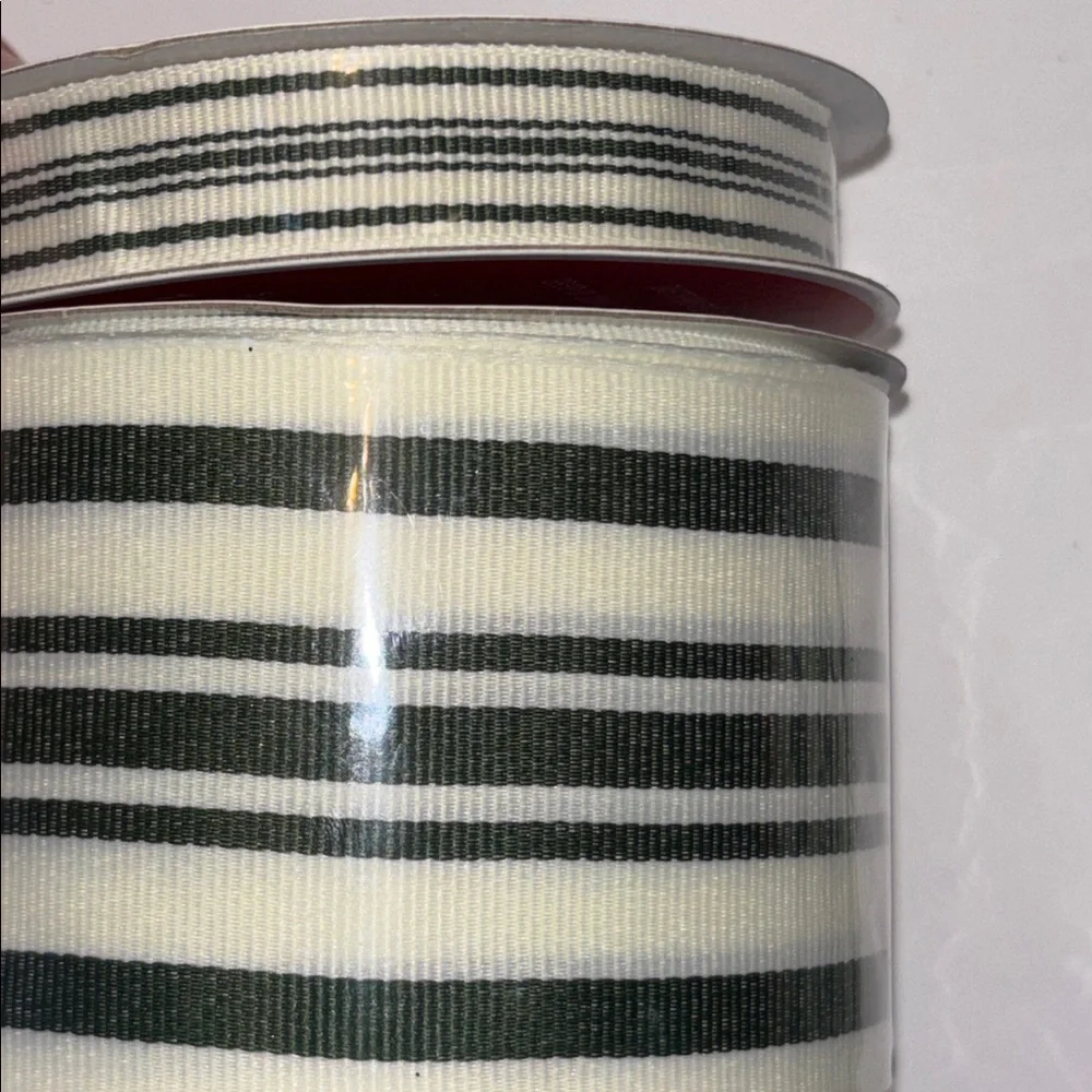 French Ticking Stripe Ribbon Ivory and Green NWT Striped White and Green Ribbon